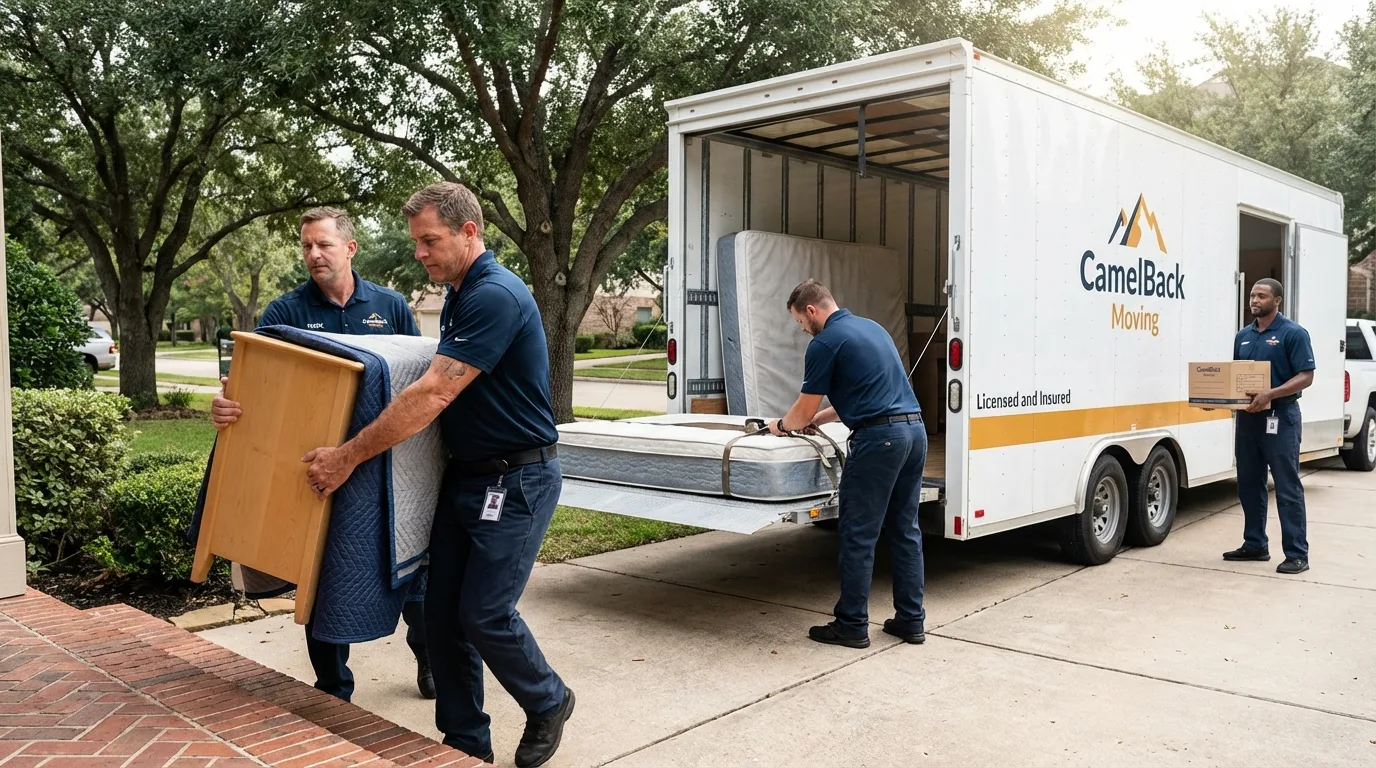 Crew loading residential truck for cross-state move from Baraboo, WI